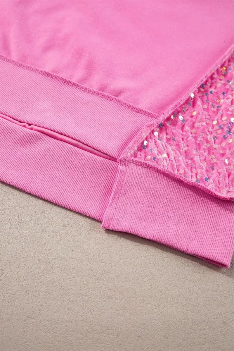 Bonbon Sequin Patchwork High Low Hem Henley Sweatshirt - Love Salve